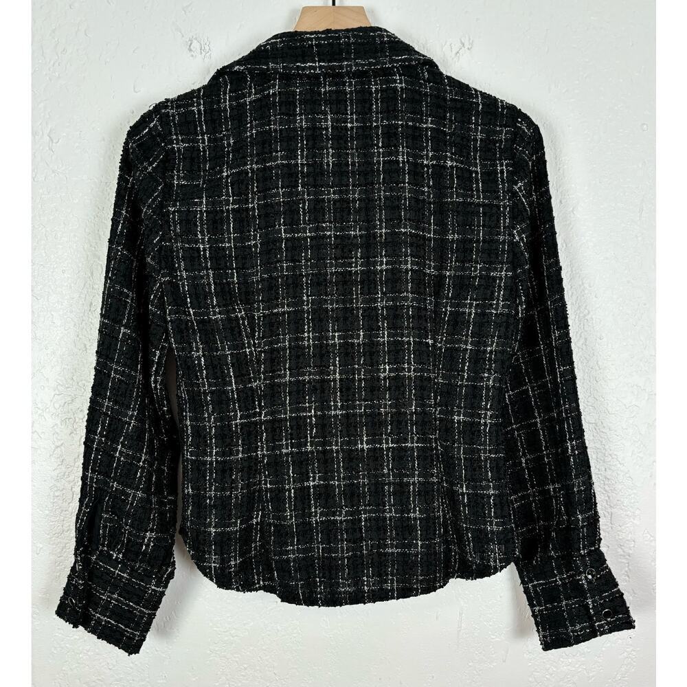 Zara Black Fitted Textured Tweed Check Shirt Jacket NWT Size Medium - Picture 3 of 5